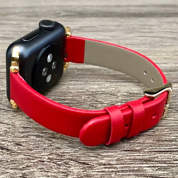 Red & Gold Vegan Leather Strap Apple iWatch Band - Picture 9 of 9